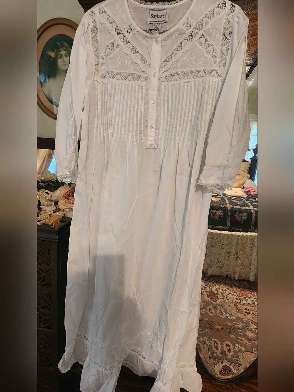Seybury White Lace Maxi Dress with Pintuck Front